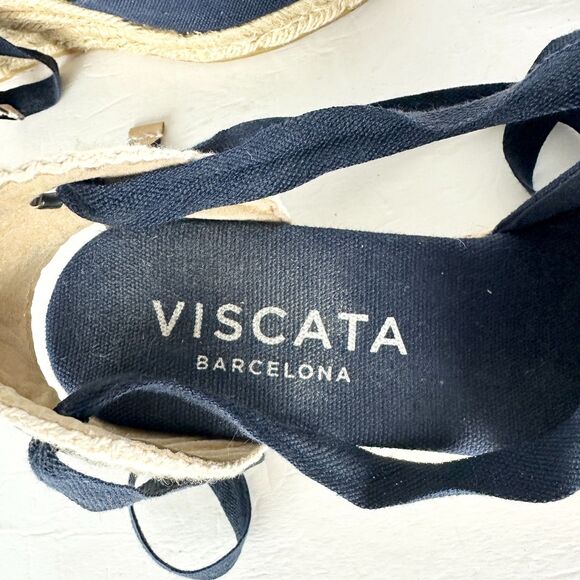 Viscata Escala Canvas Espadrille Wedges Size 39 US 8 Navy Blue Lace Up Handmade - Picture 9 of 10